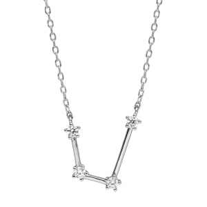 Collier en argent rhodié avec pendentif zodiaque constellation verseau oxydes blancs sertis longueur