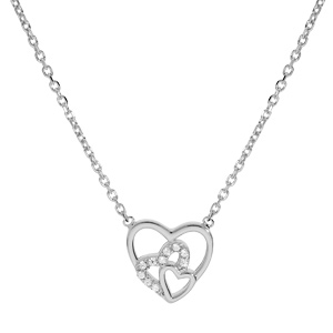 Collier en argent rhodié chaîne avec pendentif coeurs et oxydes blancs sertis 38+4cm