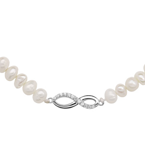 Collier en argent rhodié perles d'eau douce avec pendentif infini oxydes blancs sertis longueur 43+4