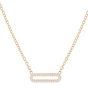Collier en argent et dorure jaune chaîne avec pendentif rectangulaire et oxydes blancs sertis 40+5cm