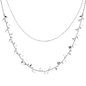 Collier en argent rhodié double en chaîne fantaisie avec petites perles longueur 35+5cm
