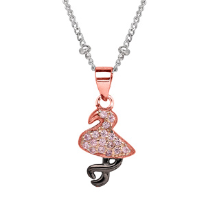 Collier en argent rhodié chaîne avec pendentif flamant rose pavé d'oxydes roses sertis et rhodium no