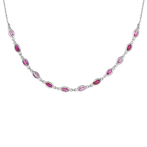 Collier en argent rhodié maillons ornés d’oxydes dégradés de rose en forme de navette longueur 38+7cm