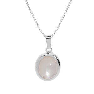 Collier en argent rhodié chaîne avec pendentif Nacre véritable 40+5cm