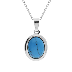 Collier en argent rhodié chaîne avec pendentif couleur turquoise de synthèse 40+5cm
