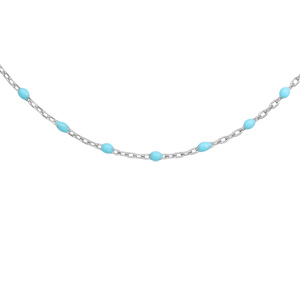 Collier en argent rhodié avec perles couleur turquoise 40+5cm
