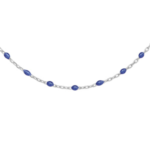 Sautoir en argent rhodié avec perles bleu foncé 60+10cm