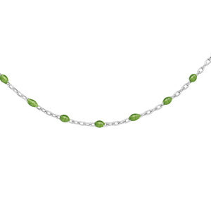 Collier sautoir en argent rhodié chaîne avec olives vertes 60+10cm