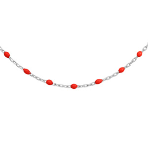 Sautoir en argent rhodié avec perles rouges 60+10cm