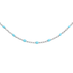 Sautoir en argent rhodié avec perles couleur turquoise 60+10cm