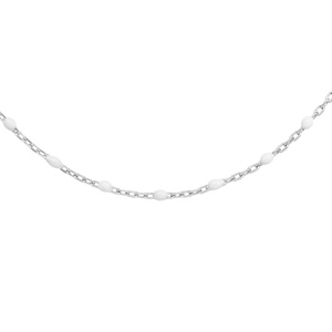 Collier Sautoir en argent rhodié chaîne avec olives couleur blanche 60+10cm