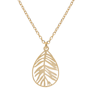 Collier en argent et dorure jaune chaîne avec pendentif feuillage 42+3cm