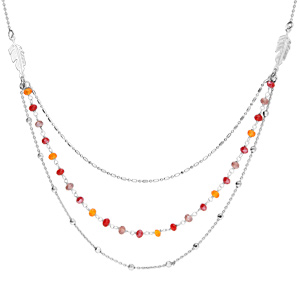 Collier en argent rhodié 3 rangs et pierres tons jaune orangés 42+3cm