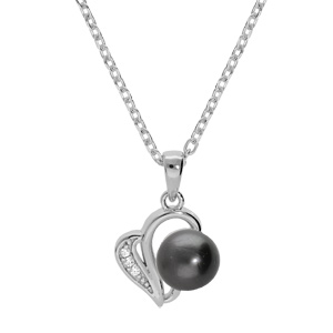 Collier en argent rhodié chaîne avec pendentif drapé Perle de culture de Tahiti véritable 7mm et oxy