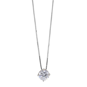 Collier en argent rhodié chaîne avec pendentif oxyde blanc serti 4 griffes – longueur 42cm