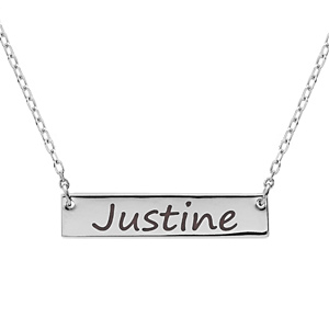 Collier en argent rhodié chaîne avec plaque horizontale à graver 39+5cm