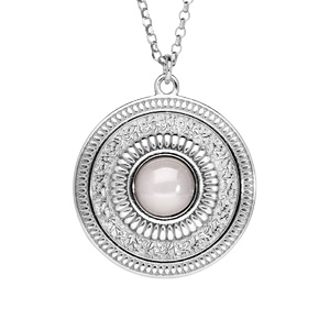 Collier en argent rhodié avec Pendentif rond antique et pierre opale véritable 42+3cm