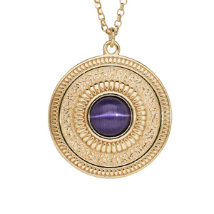 Collier en argent et dorure jaune avec Pendentif antique et pierre améthyste véritable 42+3cm