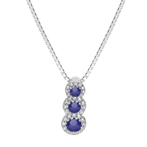 Collier en argent rhodié chaîne avec pendentif pierres bleues en chute et contour oxydes blancs sertis 42+3cm