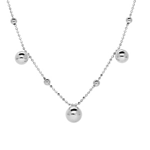 Collier en argent rhodié chaîne boules avec boules lisses suspendues 42+3cm