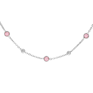 Collier en argent rhodié avec boules en oxyde rose 42+3cm