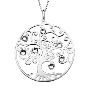 Collier en argent rhodié avec Pendentif arbre de vie ajouré et oxydes blancs 42+3cm