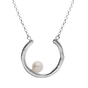 Collier en argent rhodié chaîne avec demi cercle et Perle de culture d’eau douce 43cm