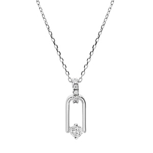 Collier en argent rhodié chaîne avec pendentif rectangulaire et oxyde blanc serti 40+5cm