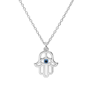 Collier en argent rhodié chaîne avec pendentif main de fatma avec oeil de la chance 40+5cm