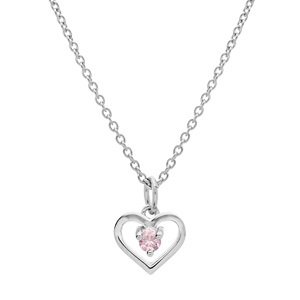 Collier en argent platiné chaîne avec pendentif coeur et oxyde rose 35+5cm