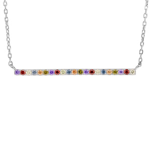 Collier en argent rhodié avec barrette pavée d’oxydes multi couleurs 42+3cm