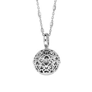 Collier en argent rhodié avec bola de grossesse motifs cœurs ajourés 13mm longueur 90+10cm