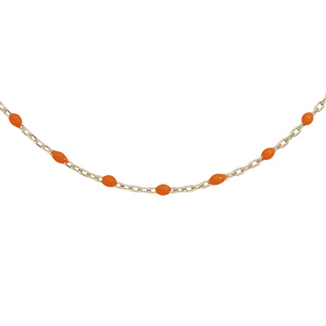 Collier en argent et doré jaune chaîne avec perles oranges fluo 40+5cm