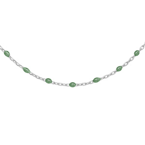 Collier en argent rhodié chaîne avec perles vert fluo 40+5cm