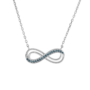 Collier en argent rhodié motif infini ajouré avec oxydes bleu clair sertis 40+5cm