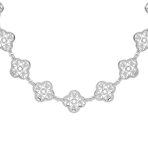 Collier en argent rhodié maille filigrane fleur ancienne 40+5cm