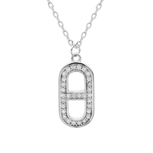 Collier en argent rhodié chaîne avec pendentif maillon marine oxydes blancs sertis 43cm réglable 41 et 39cm