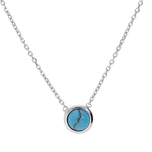 Collier en argent rhodié pendentof rond couleur turquoise 38+4cm