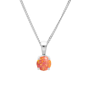 Collier en argent rhodié chaîne avec pendentif carré Opale orange de synthèse 5mm serti 4 griffes 42