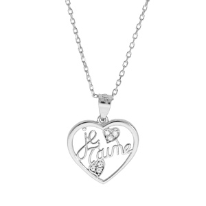 Collier en argent rhodié chaîne avec pendentif coeur écrit je t'aime 40+5cm
