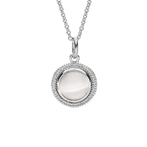 Collier en argent rhodié avec pendentif Nacre blanche véritable 40+4cm