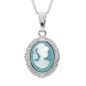 Collier en argent rhodié chaîne avec pendentif Camée bleu 40+5cm