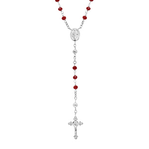 Collier en argent rhodié chapelet avec perles en verre facette grenat 50+5cm