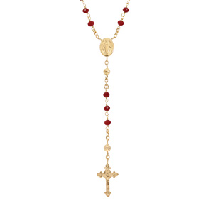 Collier en argent et dorure jaune chapelet avec perles en verre facette grenat 50+5cm