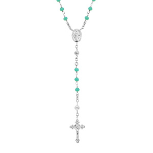 Collier en argent rhodié chapelet avec perles en verre facette turquoise 50+5cm