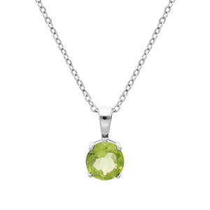 Collier en argent rhodié chaîne avec pendentif pierre véritable Peridot 6,5mm 42+3cm