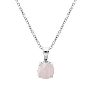 Collier en argent rhodié chaîne avec pendentif pierre véritable Quartz rose 6,5mm 42+3cm