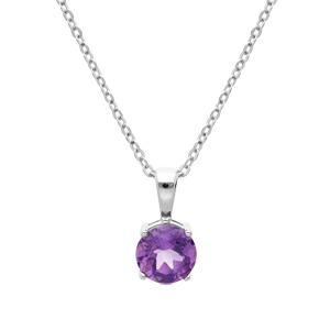 Collier en argent rhodié chaîne avec pendentif pierre véritable Amethyste 6,5mm 42+3cm