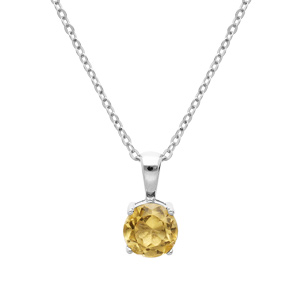 Collier en argent rhodié chaîne avec pendentif pierre véritable Citrine 6,5mm 42+3cm