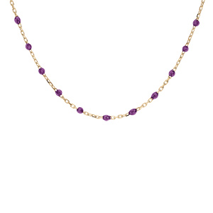 Collier en argent et dorure jaune chaîne avec olives couleur violet transparent 40+5cm